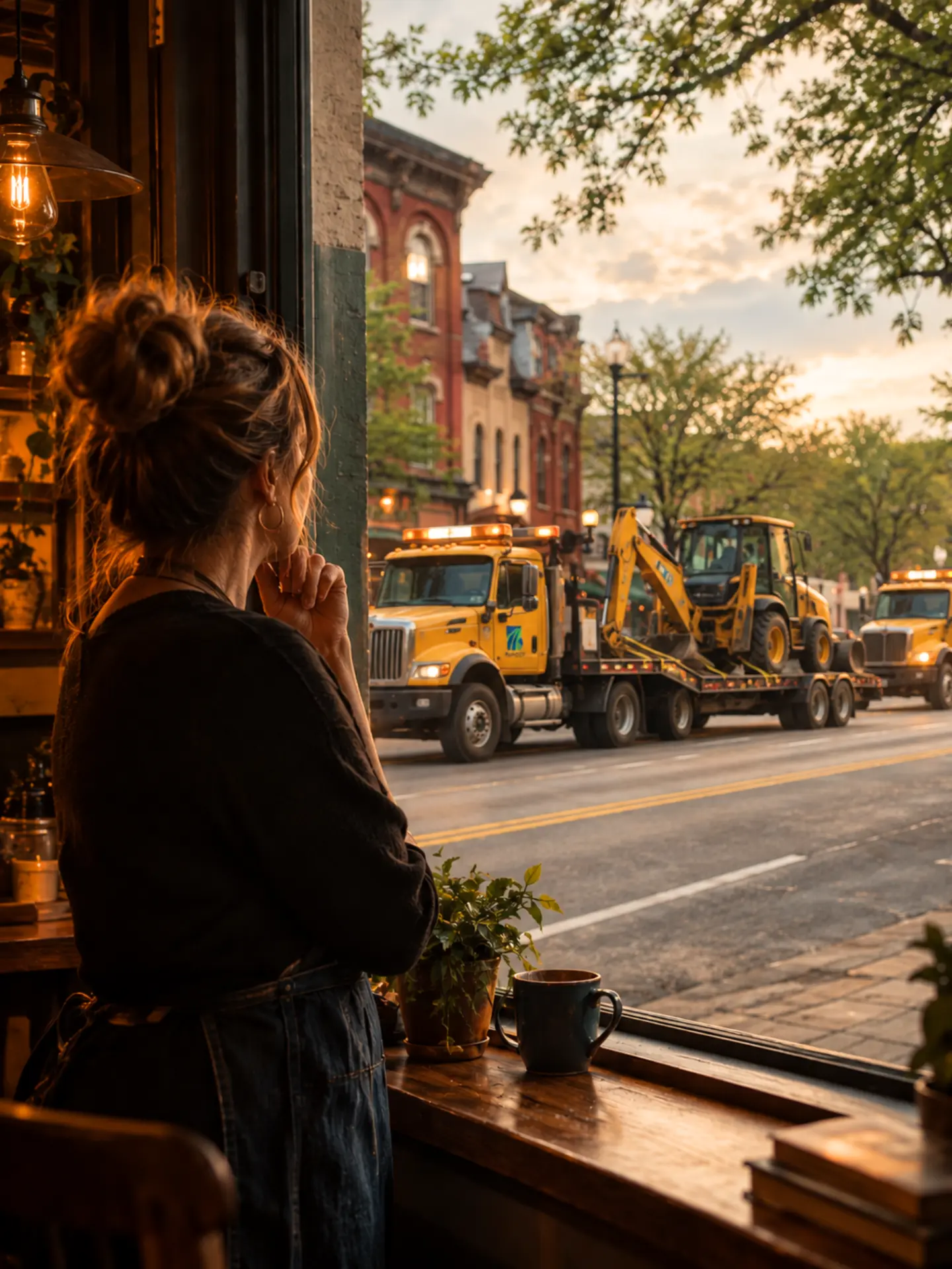 A Stroudsburg shop owner watching construction vehicles pass on Main Street — The Pocono Pulse