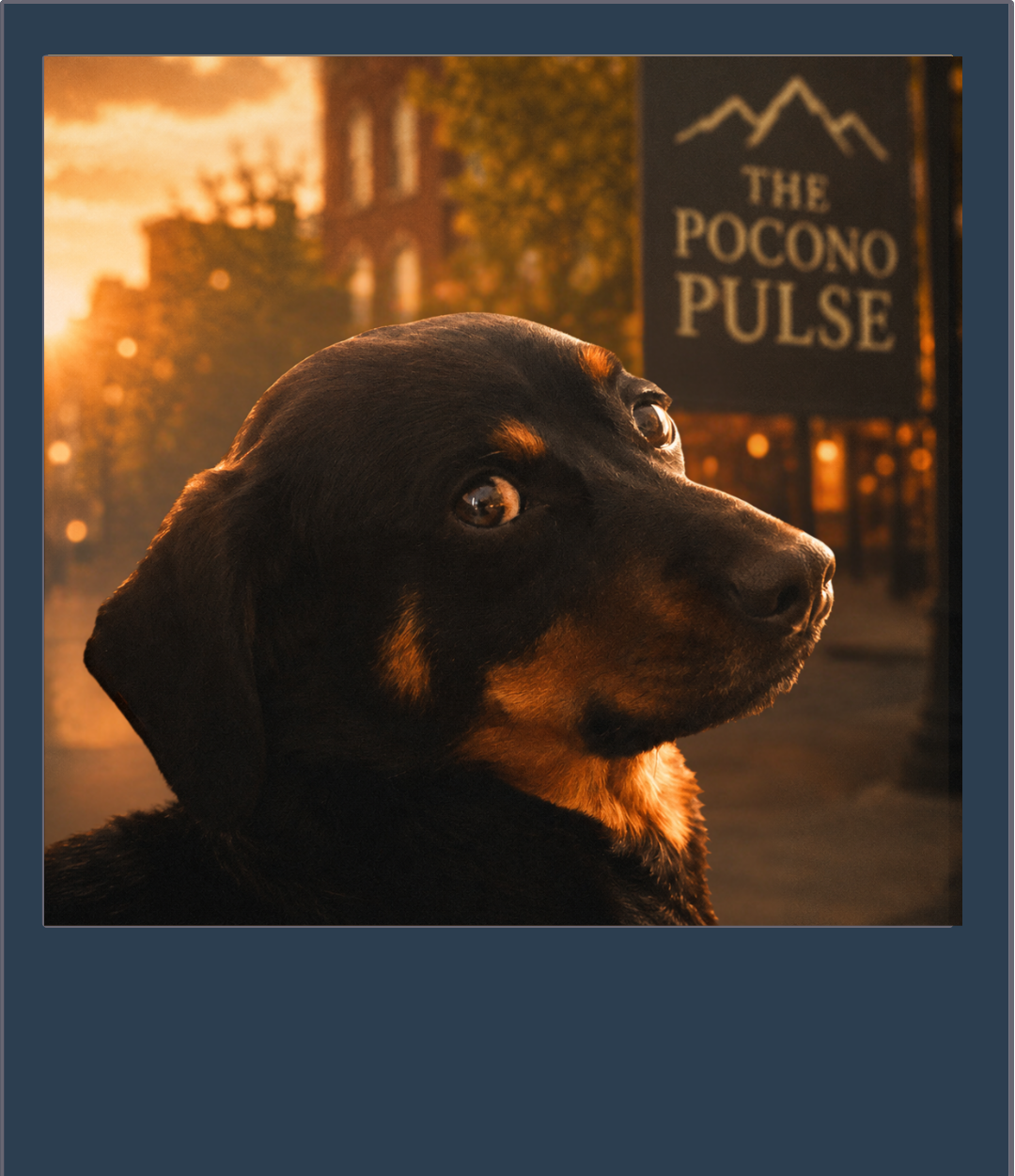 Polaroid-style portrait of Cleo, Meagan's beloved Rottweiler