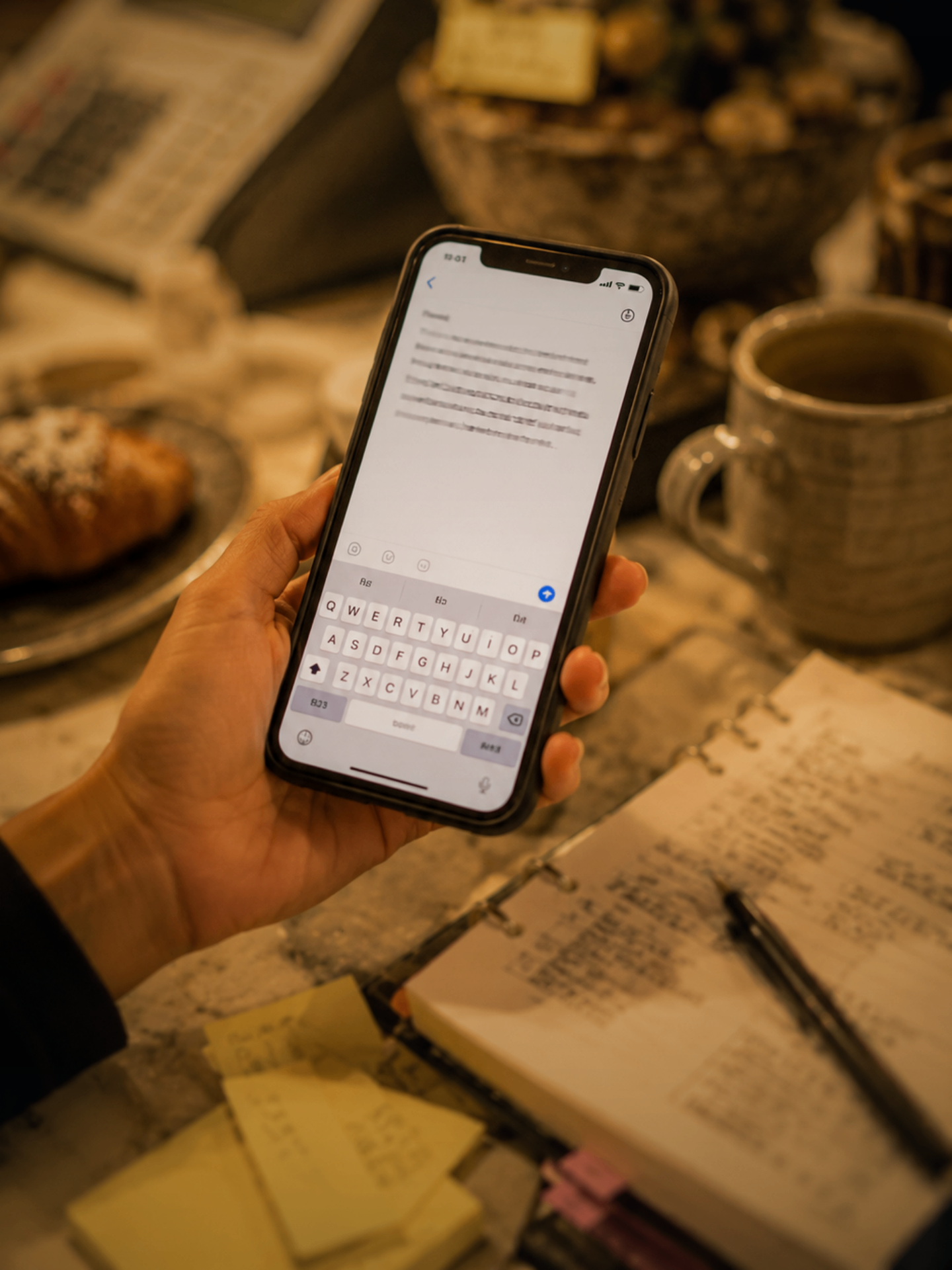 Business owner staring at phone trying to think of what to post — The Pocono Pulse
